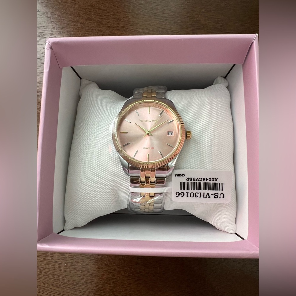 Victoria Hyde Women's Two-Tone Pink Dial Bracelet Watch